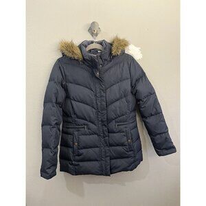 Larry Levine Down Hooded Jacket Puffer Women Medium Faux Fur Trim